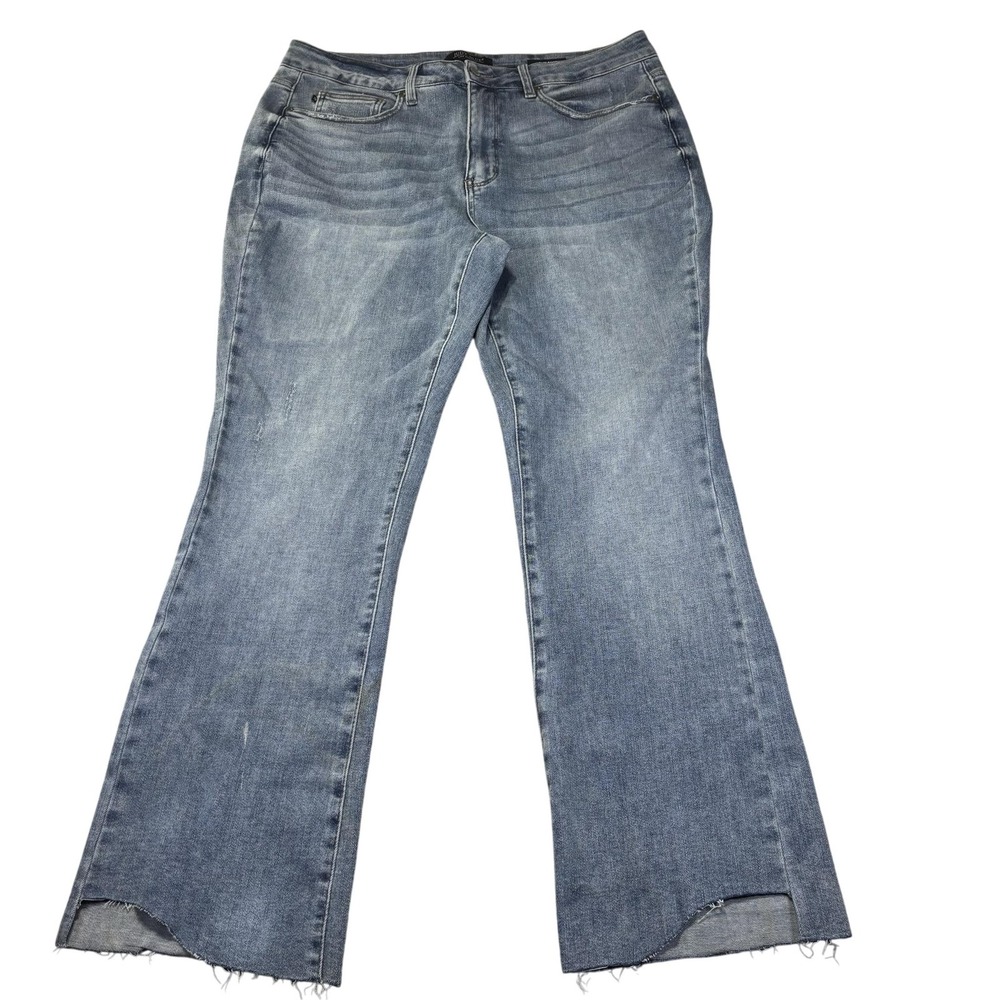 Judy Blue Slim Boot Jeans Womens 18W Blue Medium Wash Raw Hem Stretch Denim